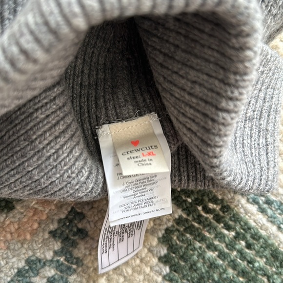 Crewcuts Girls Gray Wool Blend Double Pom Pom Beanie - Size L/XL - Picture 3 of 3